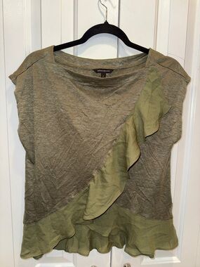 Banana Republic Olive Green Ruffle Accent Short Sleeve Top